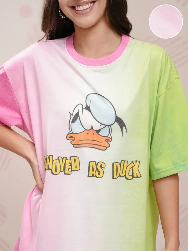 Disney By Tokyo Talkies Women Pink Donald Duck Printed Round Neck T-Shirt