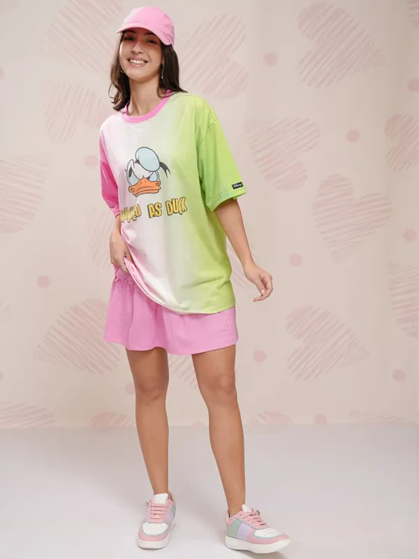 Disney By Tokyo Talkies Women Pink Donald Duck Printed Round Neck T-Shirt
