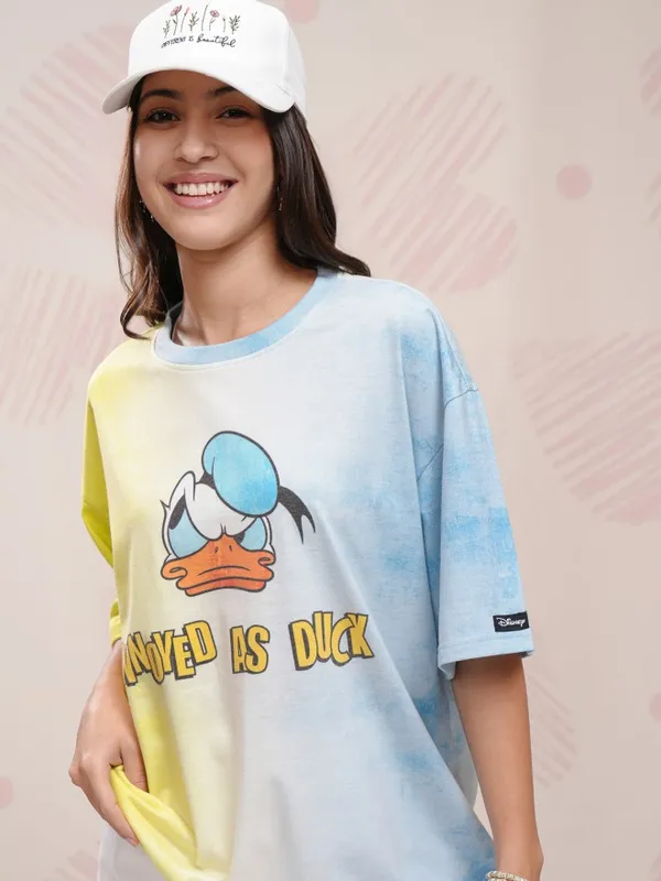 Disney By Tokyo Talkies Women Yellow Donald Duck Printed Round Neck T-Shirt