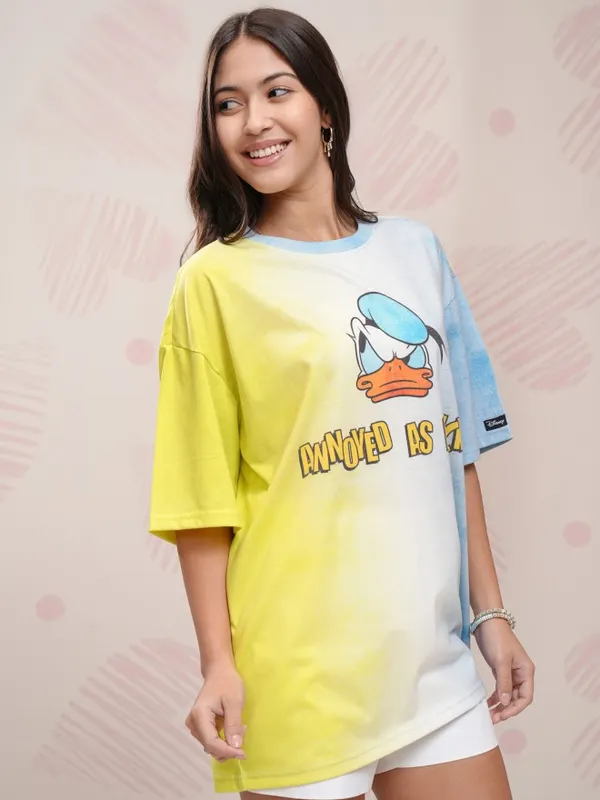 Disney By Tokyo Talkies Women Yellow Donald Duck Printed Round Neck T-Shirt