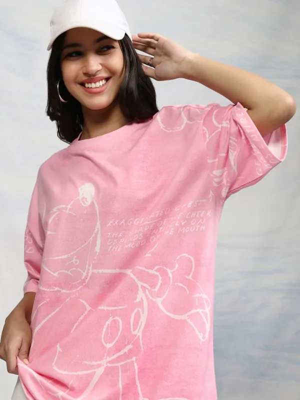 Disney By Tokyo Talkies Women Pink Mickey Mouse Printed Round Neck T-Shirt