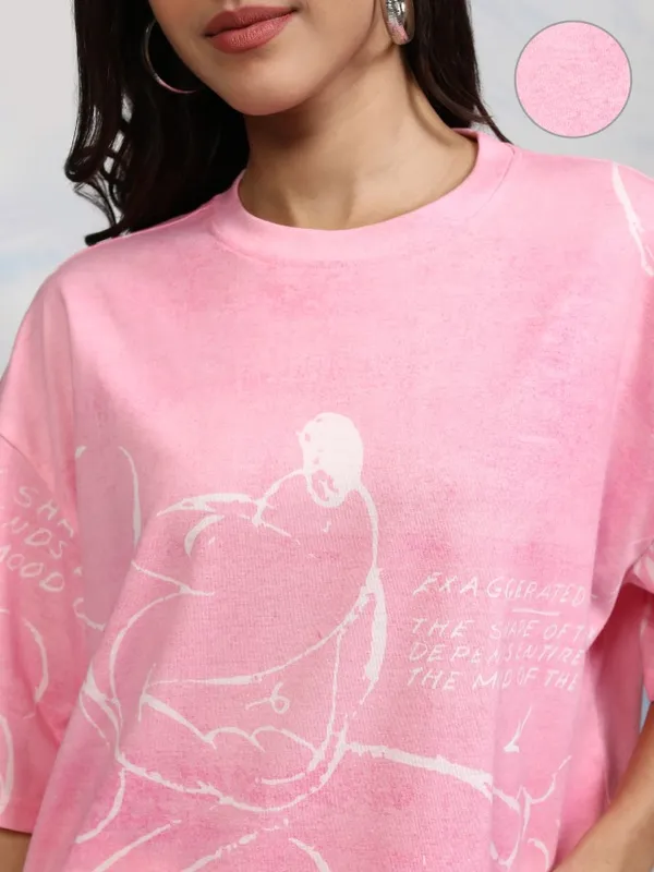 Disney By Tokyo Talkies Women Pink Mickey Mouse Printed Round Neck T-Shirt