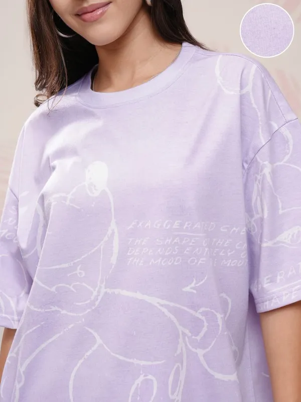 Disney By Tokyo Talkies Women Lavender Mickey Mouse Printed Round Neck T-Shirt