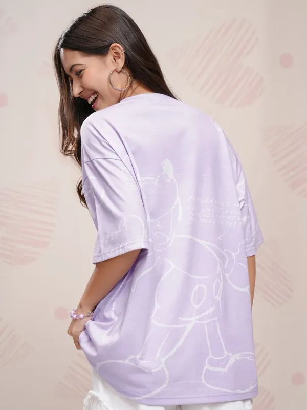 Disney By Tokyo Talkies Women Lavender Mickey Mouse Printed Round Neck T-Shirt