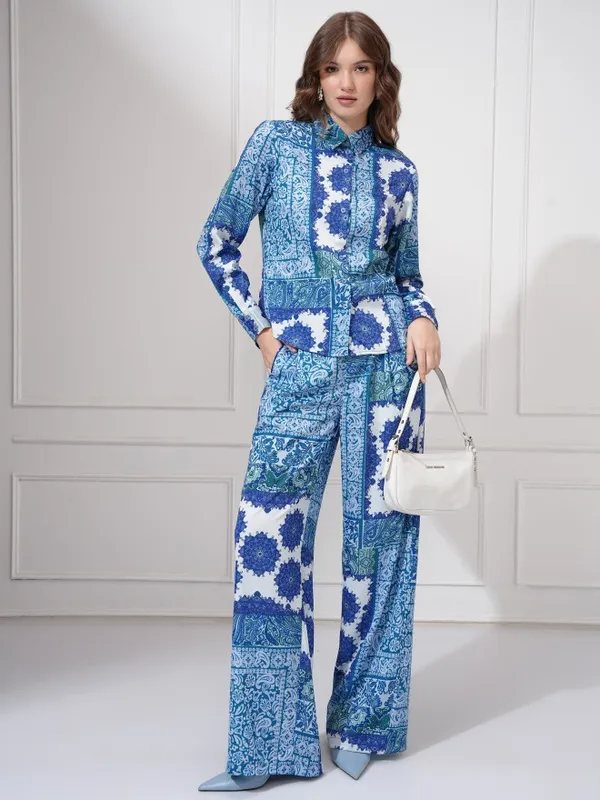 Tokyo Talkies Women Blue Shirt With Trousers Co-Ords