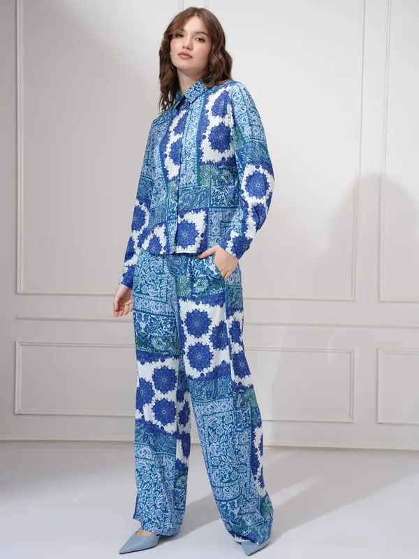 Tokyo Talkies Women Blue Shirt With Trousers Co-Ords