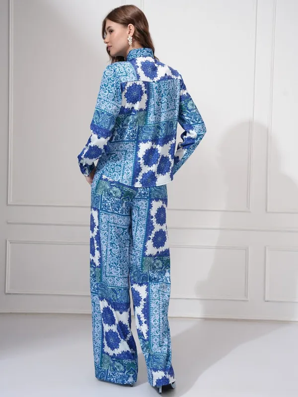 Tokyo Talkies Women Blue Shirt With Trousers Co-Ords