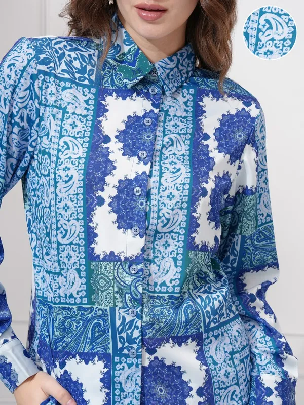 Tokyo Talkies Women Blue Shirt With Trousers Co-Ords