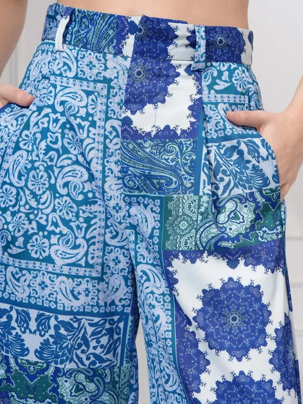 Tokyo Talkies Women Blue Shirt With Trousers Co-Ords