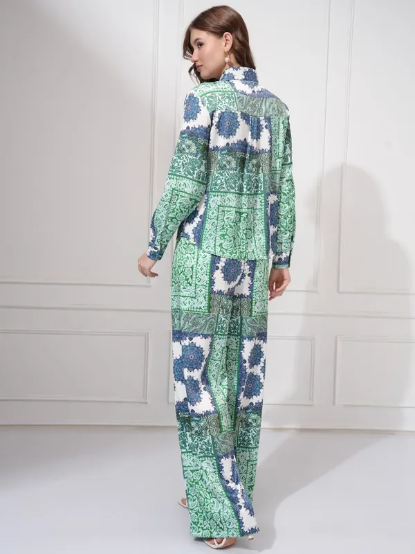 Tokyo Talkies Women Teal Shirt With Trousers Co-Ords