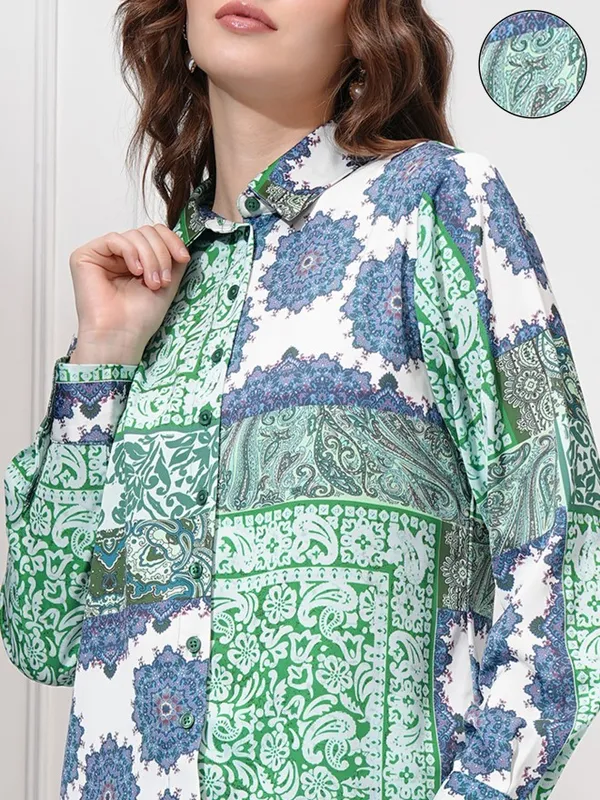 Tokyo Talkies Women Teal Shirt With Trousers Co-Ords