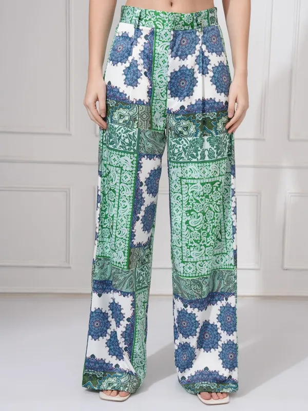 Tokyo Talkies Women Teal Shirt With Trousers Co-Ords