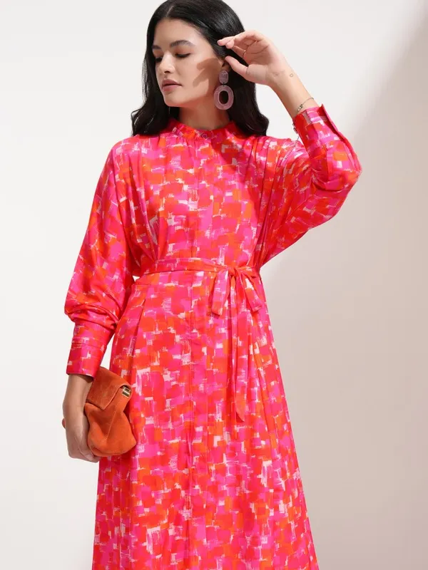 Tokyo Talkies Women Pink Printed Fit And Flare Dress