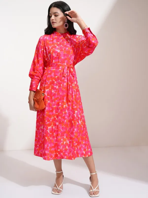 Tokyo Talkies Women Pink Printed Fit And Flare Dress