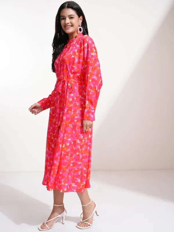 Tokyo Talkies Women Pink Printed Fit And Flare Dress