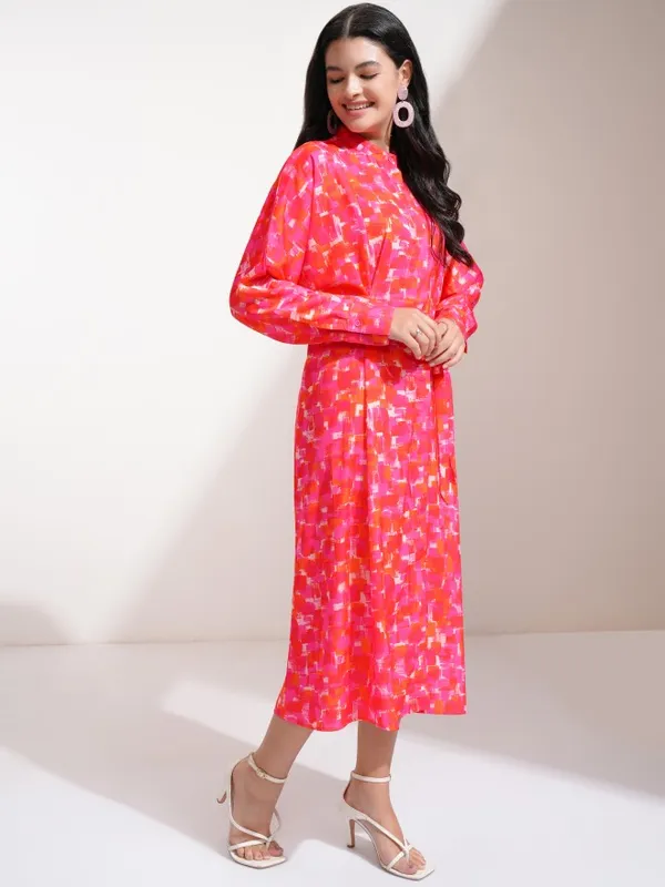 Tokyo Talkies Women Pink Printed Fit And Flare Dress