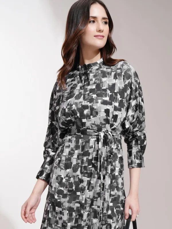 Tokyo Talkies Women Black Printed Fit and Flare Dress