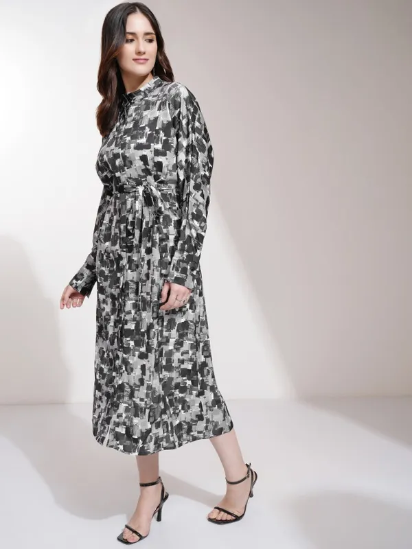 Tokyo Talkies Women Black Printed Fit and Flare Dress
