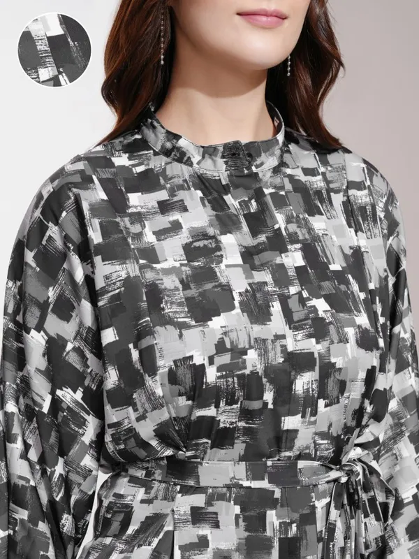 Tokyo Talkies Women Black Printed Fit and Flare Dress