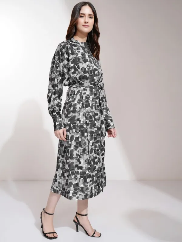 Tokyo Talkies Women Black Printed Fit and Flare Dress