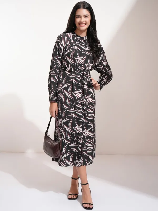 Tokyo Talkies Women Black Printed A-Line Dress