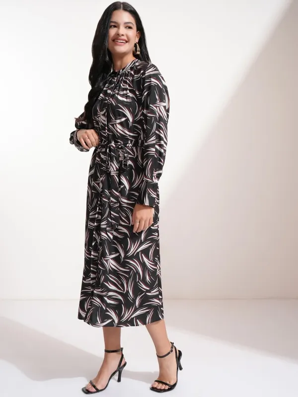 Tokyo Talkies Women Black Printed A-Line Dress