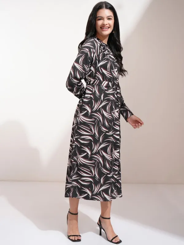 Tokyo Talkies Women Black Printed A-Line Dress
