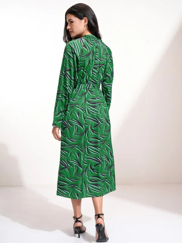 Tokyo Talkies Women Green Printed Fit And Flare Dress