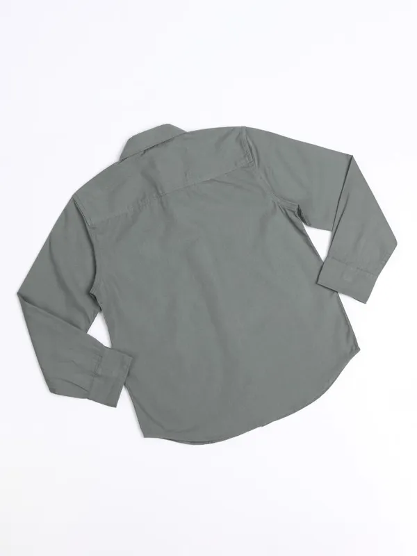 Hoop Kids Boys Olive Self Design Slim Fit Casual Shirt