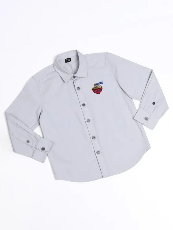 Hoop Kids Boys Blue Self Design Slim Fit Casual Shirt