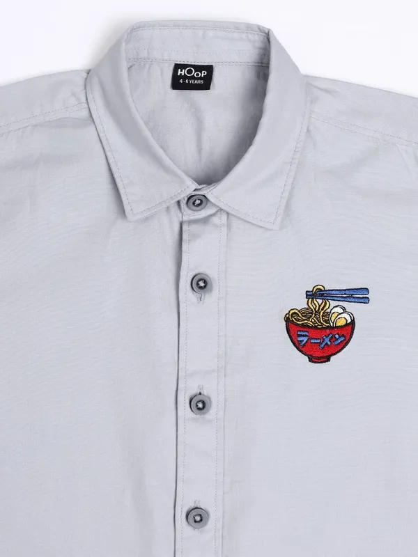 Hoop Kids Boys Blue Self Design Slim Fit Casual Shirt