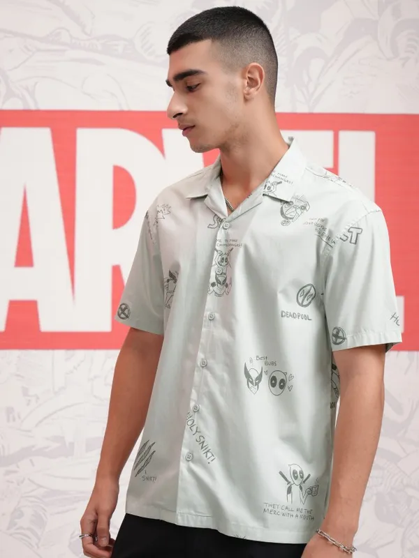 Marvel By Highlander Men Grey Deadpool And Wolverine Printed Relaxed Fit Casual Shirt