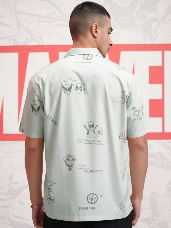 Marvel By Highlander Men Grey Deadpool And Wolverine Printed Relaxed Fit Casual Shirt