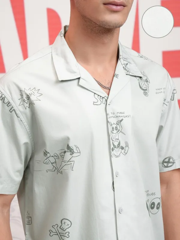 Marvel By Highlander Men Grey Deadpool And Wolverine Printed Relaxed Fit Casual Shirt