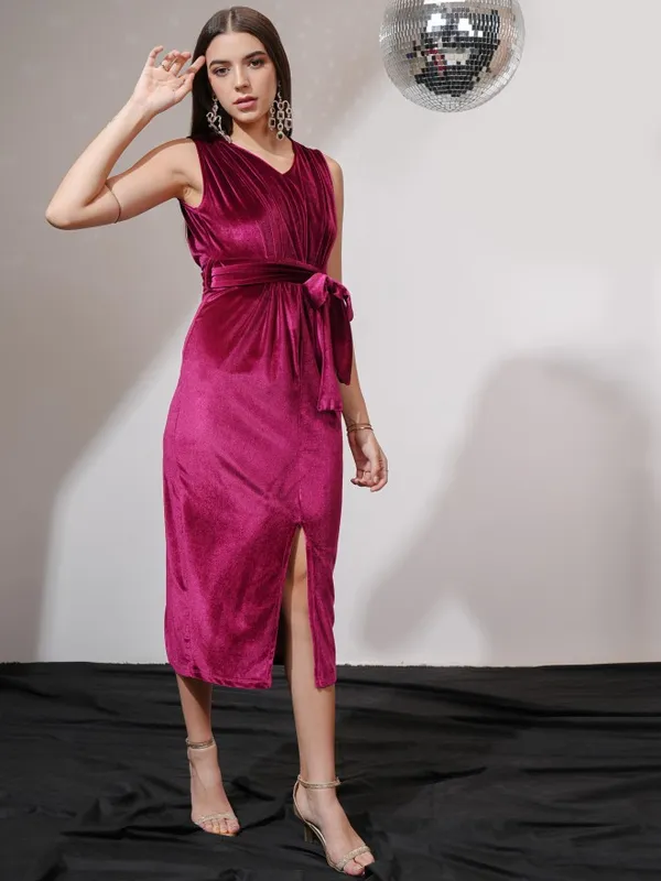 Tokyo Talkies Women Maroon Solid Sheath Dress