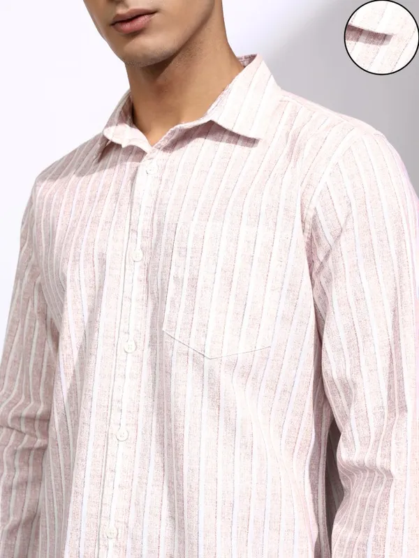 Highlander Men Pink Striped Regular Fit Casual Shirt