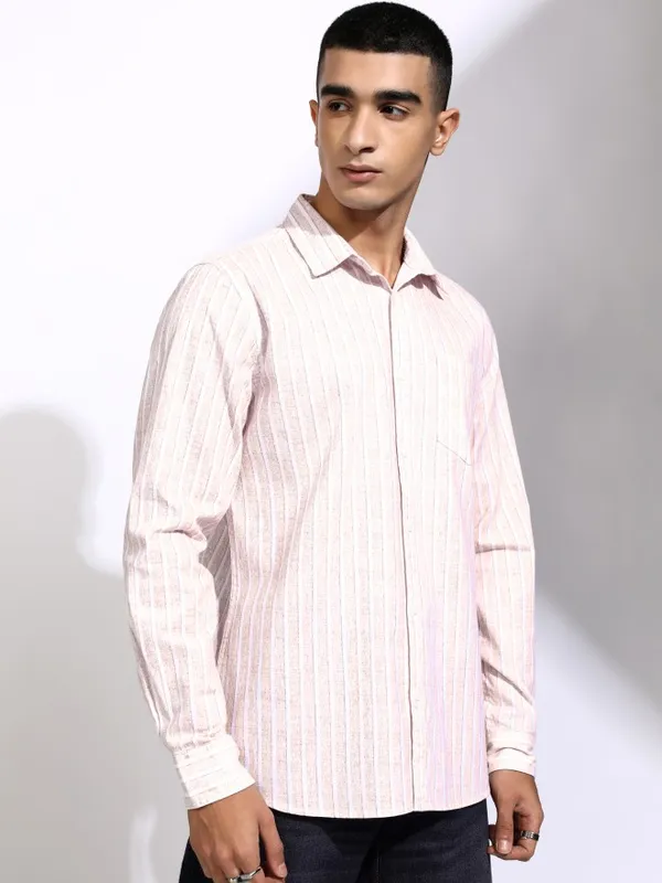 Highlander Men Pink Striped Regular Fit Casual Shirt