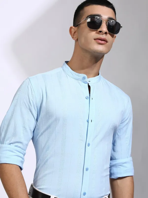 Highlander Men Blue Checked Regular Fit Casual Shirt