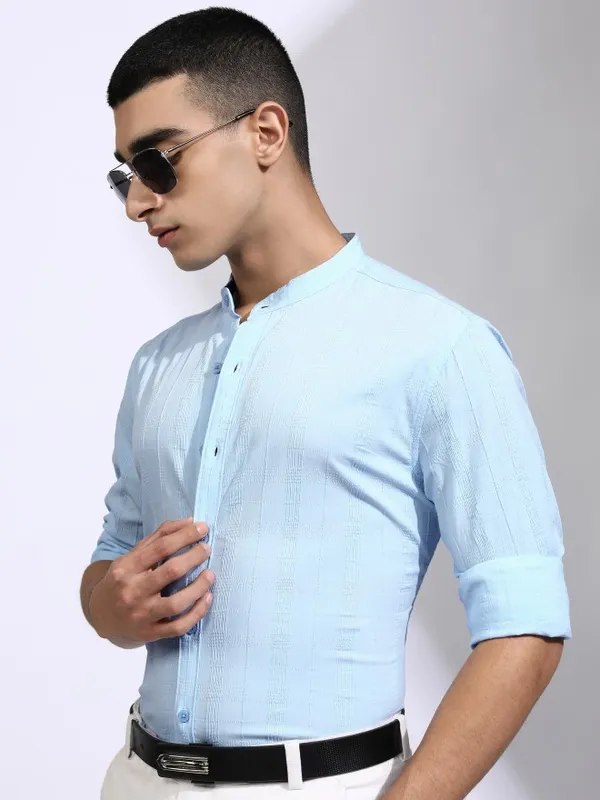 Highlander Men Blue Checked Regular Fit Casual Shirt