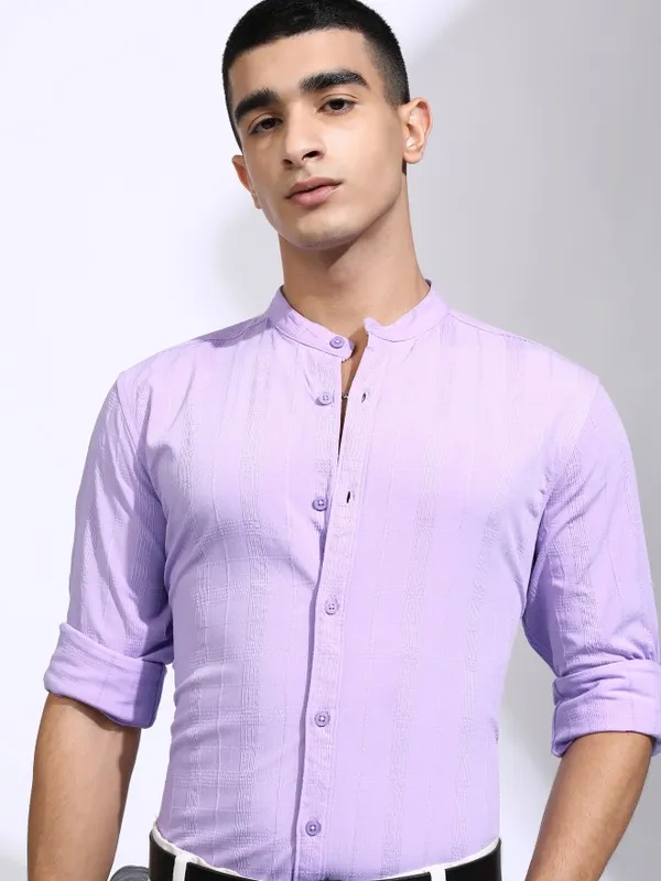 Highlander Men Lavender Striped Regular Fit Casual Shirt