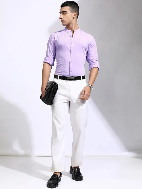 Highlander Men Lavender Striped Regular Fit Casual Shirt