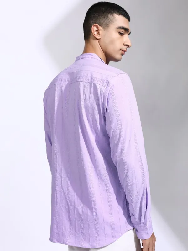 Highlander Men Lavender Striped Regular Fit Casual Shirt