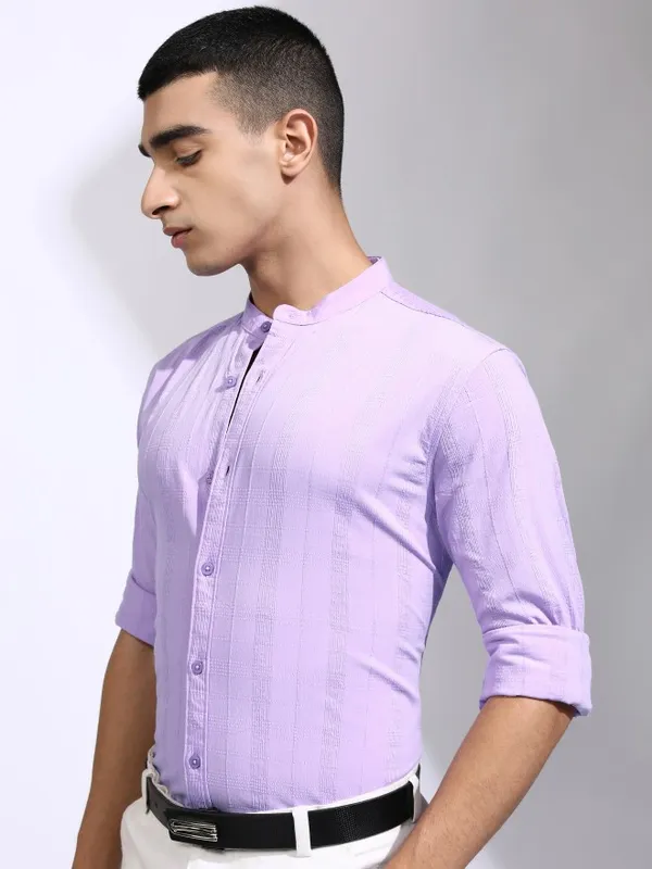 Highlander Men Lavender Striped Regular Fit Casual Shirt
