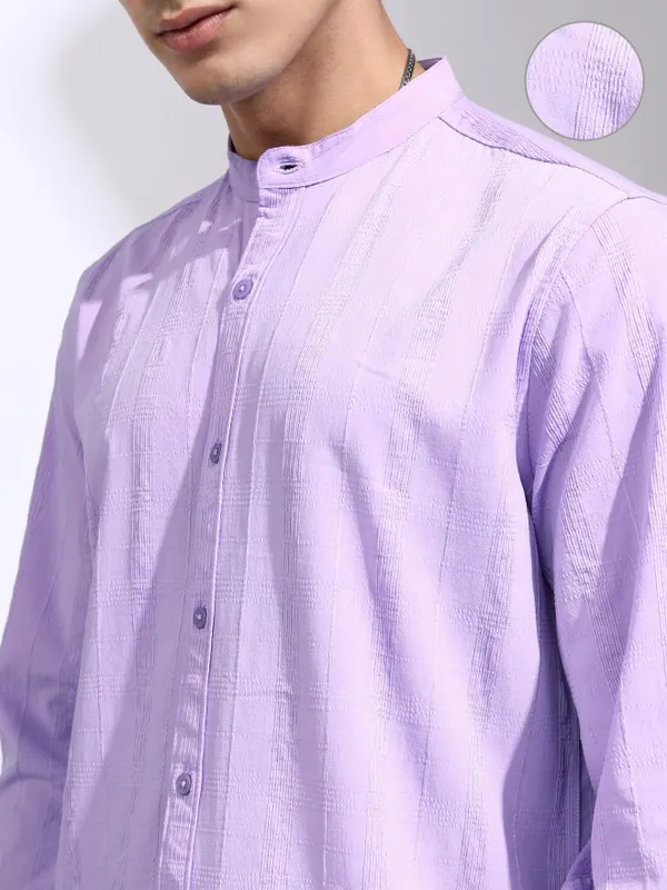 Highlander Men Lavender Striped Regular Fit Casual Shirt