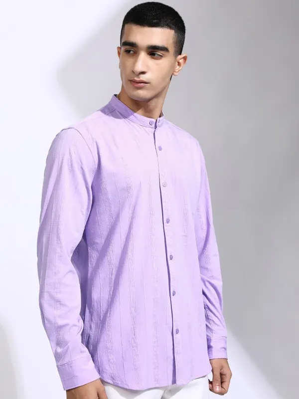 Highlander Men Lavender Striped Regular Fit Casual Shirt