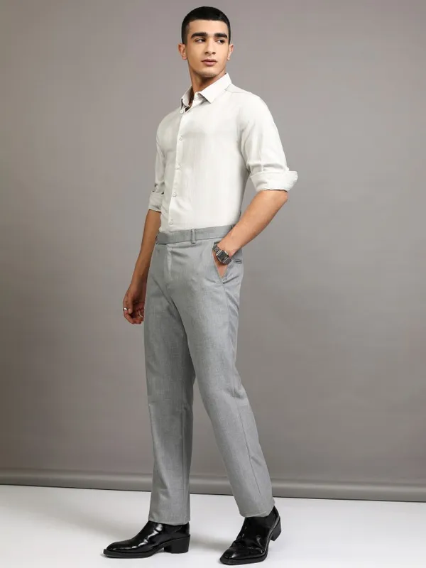 Highlander Men Grey Striped Slim Fit Casual Shirt