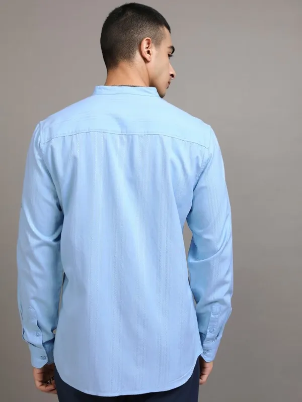 Highlander Men Blue Striped Regular Fit Casual Shirt