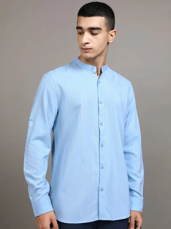 Highlander Men Blue Striped Regular Fit Casual Shirt