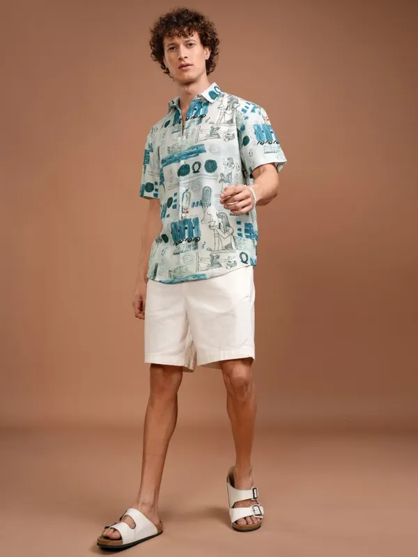Highlander Men White Printed Relaxed Fit Casual Shirt