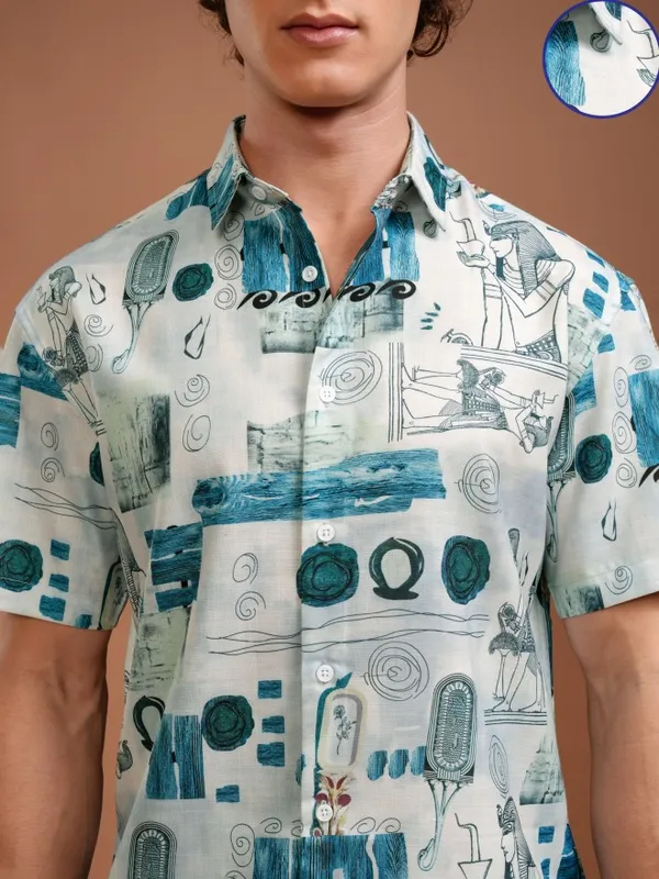 Highlander Men White Printed Relaxed Fit Casual Shirt